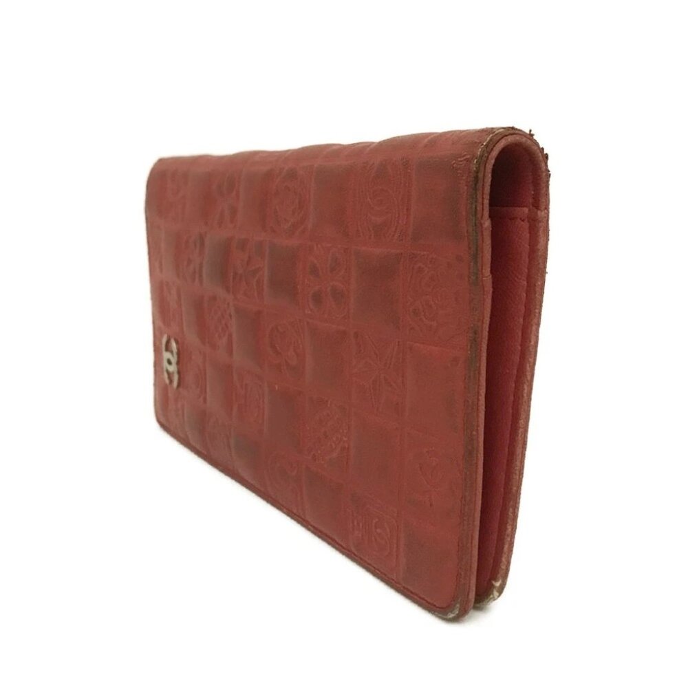 EGA CHANEL Icon CC Logo Leather Long Bifold Wallet Purse Red/9BL1644 - Picture 3 of 8